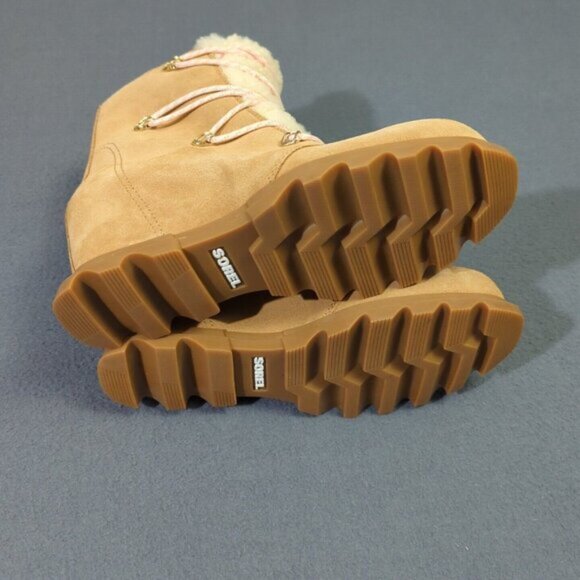 Sorel Booties Women's 10 Tawny Buff Gum 2 Joan of Arctic Wedge III Lace Cozy NWT - Picture 6 of 11